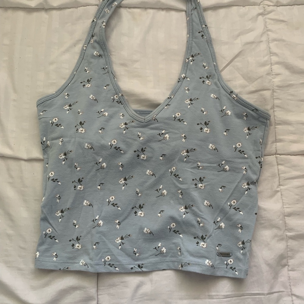Hollister Baby Blue Floral Halter Tank